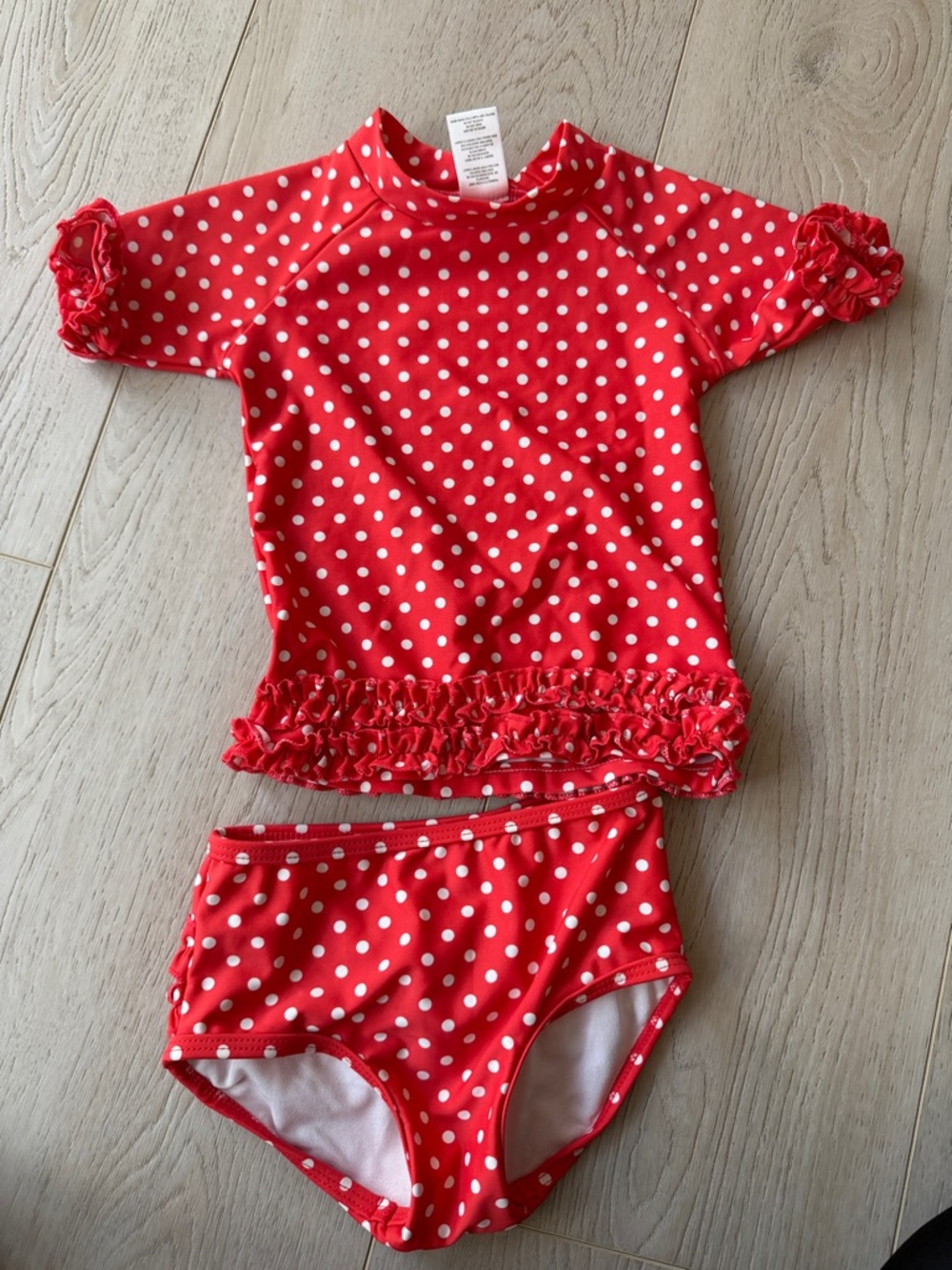 Ruffle Butts Red & White Polka Dot Two-Piece Rash Guard Swim Set